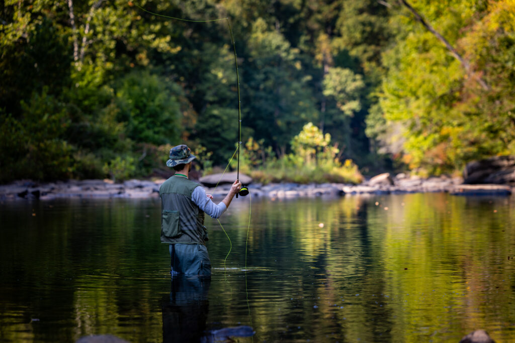 Fly Fisherman in River Outside Cowen