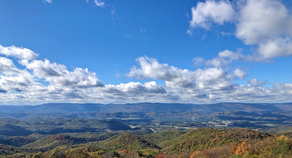 View of the Allegheny Mountains and the community of Green Bank in Pocahontas County.