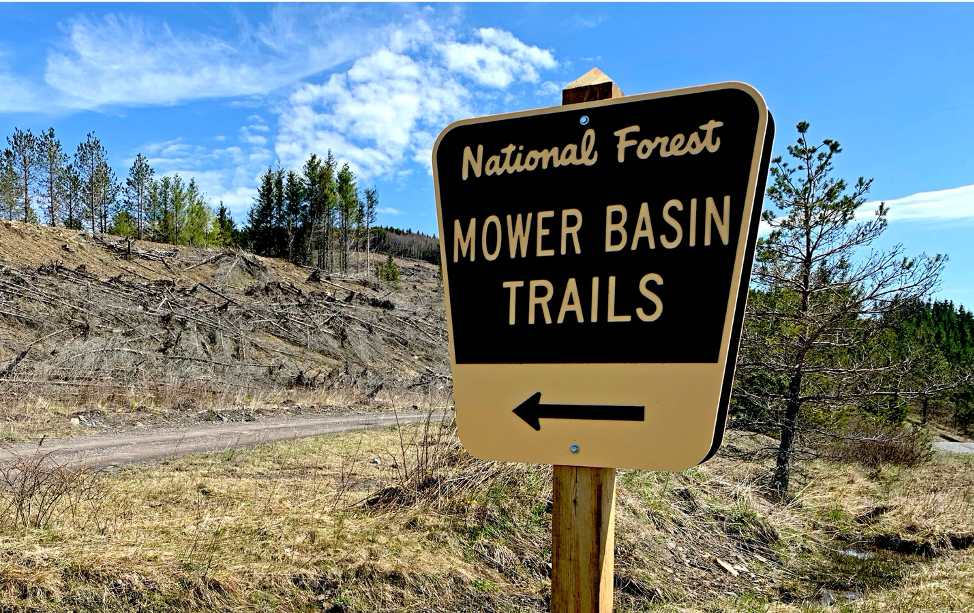 Signage reading National Forest Mower Basin Trails