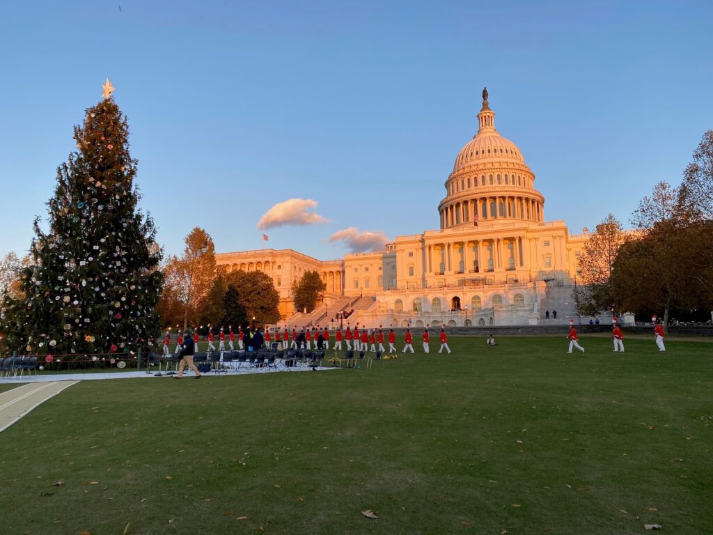Marching band plays at Capitol Christmas Tree Lighting Ceremony