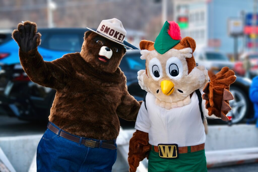 Smokey the Bear and Woodsy the Owl attend the Christmas Tree Tour