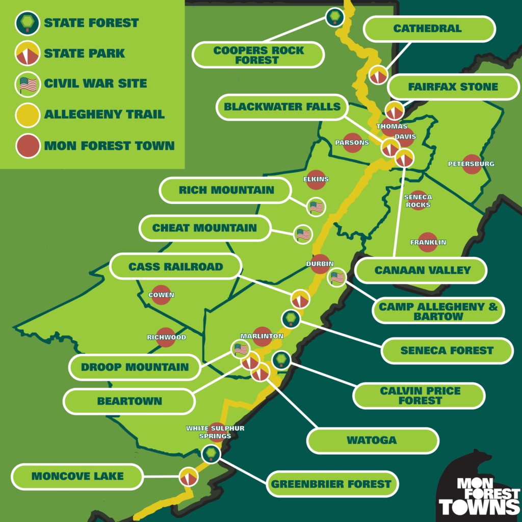 Allegheny Trail Infographic with State Parks and Forests
