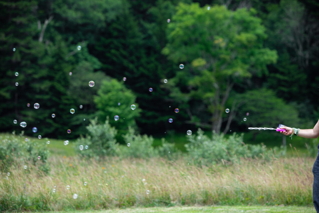 Bubbles Fly with Trees in Background