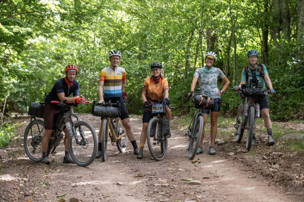 Five gravel bikepackers explore dirt roads in the Monongahela National Forest